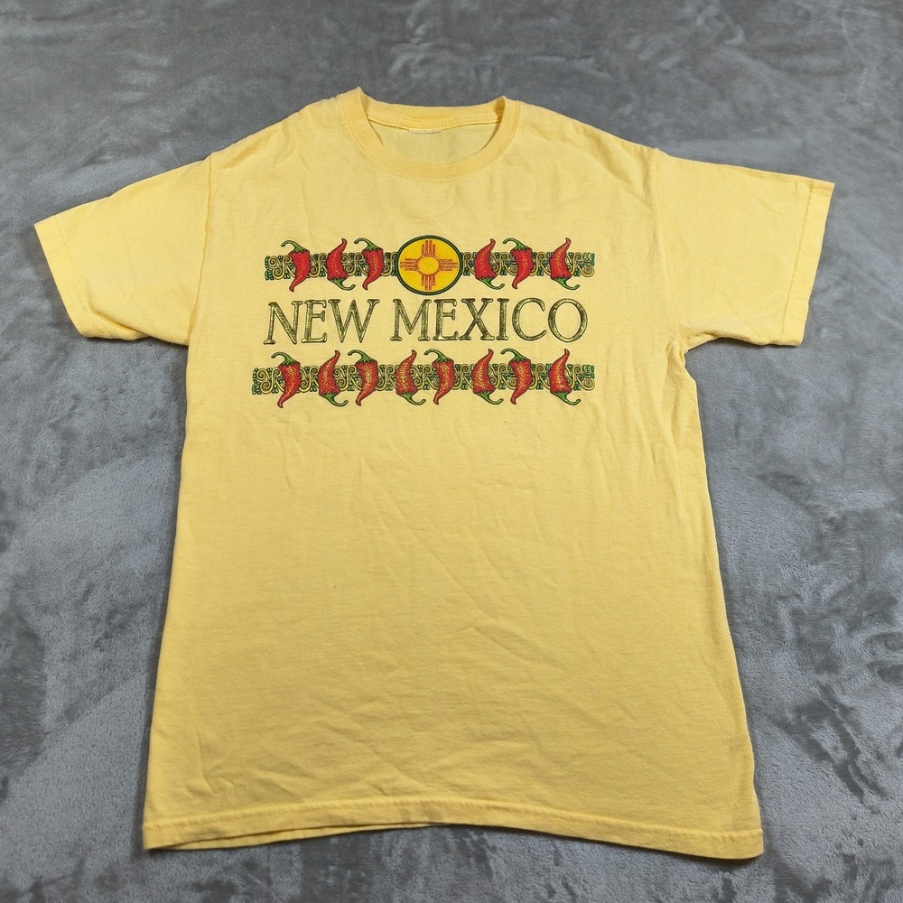 Vintage New Mexico Shirt Mens Small Yellow Chili Peppers Zia Sun 90s Southwest
